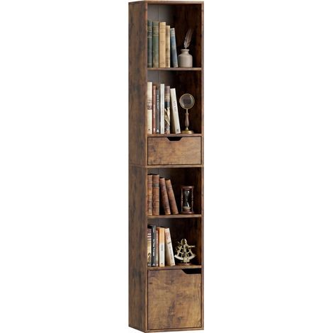 Mobliva Étagère à 6 niveaux, réglable sur 3 niveaux, avec tiroir, porte d'armoire, étagère personnalisable, étagère d'exposition, marron (1/5)
