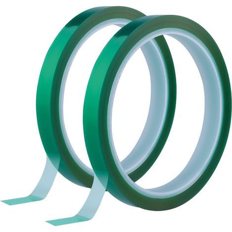 2 Rouleaux Ruban Adhésif Haute Température, 10 mm x 33 m (108 Pieds) Ruban Adhésif Thermique pour Sublimation Peinture Circuits Imprimés Revêtement en Poudre (Vert) (1/5)