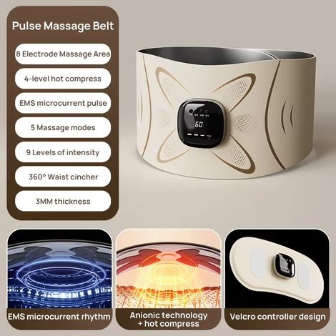 Appareil de massage abdominal électrique avec 4 réglages de température, fonction de massage par pulsations et vibromasseur brûleur de graisse. (1/5)