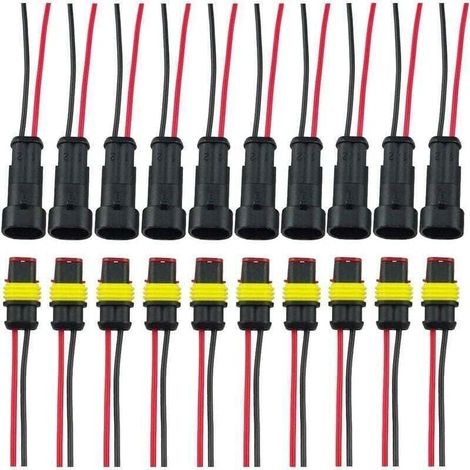 Fiche Etanche, Électrique Prise Mâle et Fem, AWG Connecteur Etanche Electrique (2 Broches avec Fil × 10 Kits) (1/4)