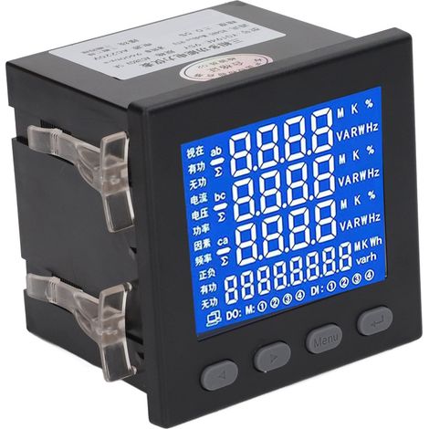 Compteur d'énergie triphasé noir, écran LCD multifonctionnel, boîtier ignifugé, 220 V CA (1/5)