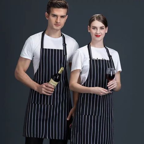 2 Pièces Tablier de Cuisine à Rayures Taille Grande pour Homme Femme, Tabliers de Chef Réglables avec 3 Poches, Tablier Professionnel pour Cuisine, Jardinage, Restaurant, Barbecue, Café (1/5)