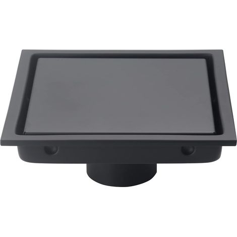 Bonde de douche carrée noire de 15 cm, grille d'évacuation avec couvercle amovible, insert carrelé, design encastré, en acier inoxydable SUS304. (1/4)