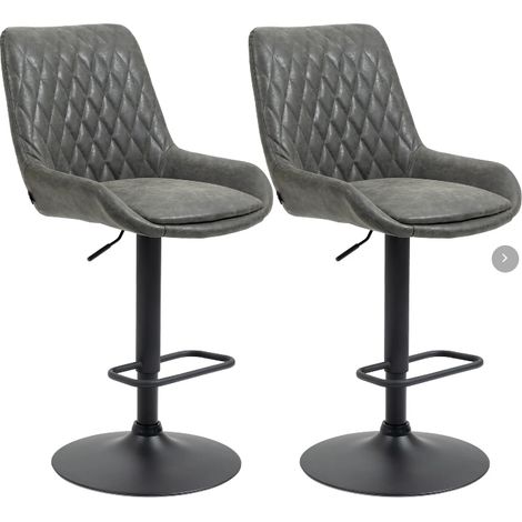 Set di 2 sgabelli da bar regolabili in altezza in ecopelle con schienale e gambe in metallo, grigio scuro (1/5)