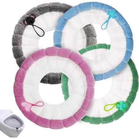 4 Pcs Toilet Seat Cushion, Toilet Seat Cover, Fabric Toilet Mat, Warm Toilet Mat, Washable Stretchable Cover, Protective Lid for Universal Toilet Seat (1/5)