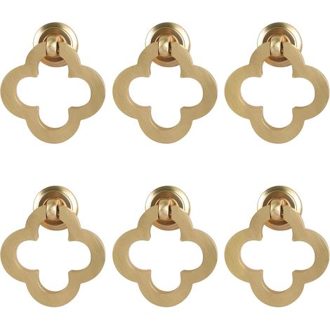 [6 piezas de perillas de gabinete de flores doradas, anillo de gabinete de latón cepillado de aleación de zinc, perillas de tocador, herrajes para muebles para gabinetes de cocina, cajones, puertas de (1/5)