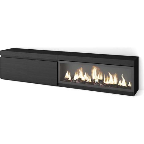 Mueble TV Genalguacil-01 de 208x45x35 cm con chimenea eléctrica XXL, color negro (1/4)