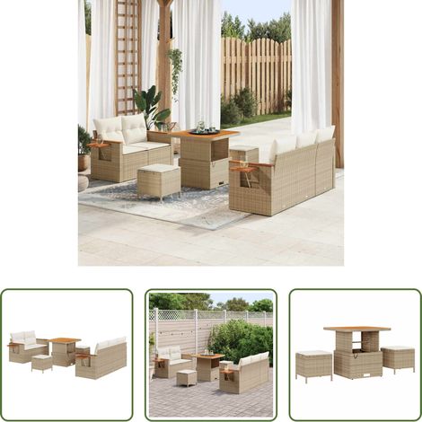 Canapé en poly rattan - Ensemble de canapé de jardin avec coussin 8 pcs Beige et crème (1/5)