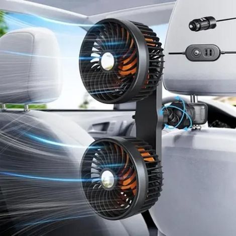 Ventilateur de Voiture, Prise allume-cigare 12V/24V, 3 Vitesses, Rotation 360-- Câble de 140 cm, pour les sièges arrière de voiture (1/4)