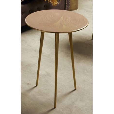 Rosafarbener Beistelltisch mit 3 goldenen Türen, 40 x 50 cm. 40 x 50 cm (1/3)