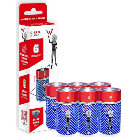 Lot de 6 Piles Alcalines C LR14 1,5V, 7200 mAh Longue Durée, Antifuite, Conservation 5 Ans, pour Radio, Jouet, Lampe Torche, pèse-Personne (1/5)