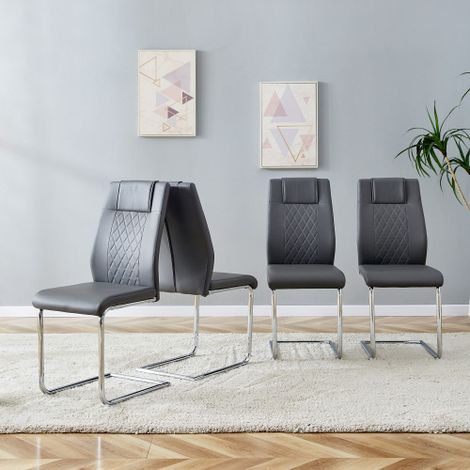 Sedie da pranzo scandinave in similpelle grigio scuro (4 pezzi per scatola) – Con schienale effetto rete, gambe in metallo color argento e piedini antiscivolo. Versatili e senza tempo, si abbinano fac