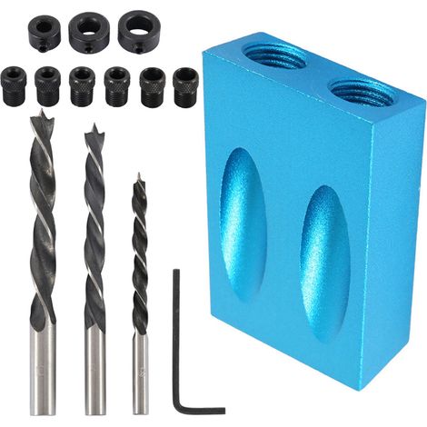 Pocket Hole Jig - 15 Degree Dual Angle - Aluminum Construction - For Wood Joint Drilling - 14 Pieces Kit
