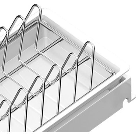 Égouttoir extensible avec plateau d'égouttage, gain de place, drainage efficace, égouttoir à vaisselle à un seul niveau, blanc (1/5)