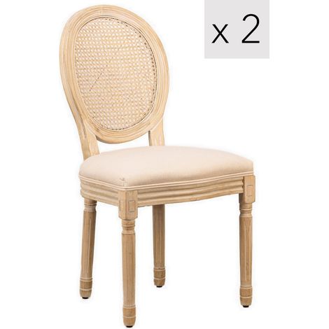 Lot de 2 chaises classiques salle à manger – Structure en hévéa – Assise en tissu mousse haute résilience – Dossier cannage – Hauteur 95 cm – Nordlys (1/5)