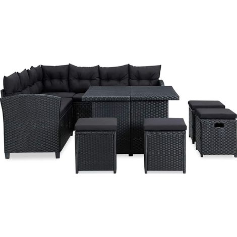 Maison Exclusive - Set Divani da Giardino 6 pz con Cuscini in Polyrattan Nero (1/5)
