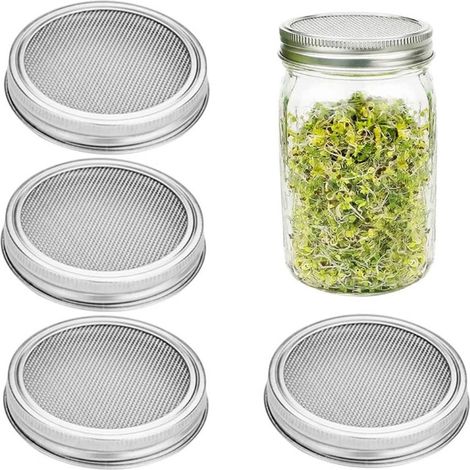 couvercles en maille pour bocaux Mason - couvercles pour germination - couvercles en maille d'acier inoxydable - bocaux à large ouverture - pour la culture de haricots et de graines (86 mm) (1/4)