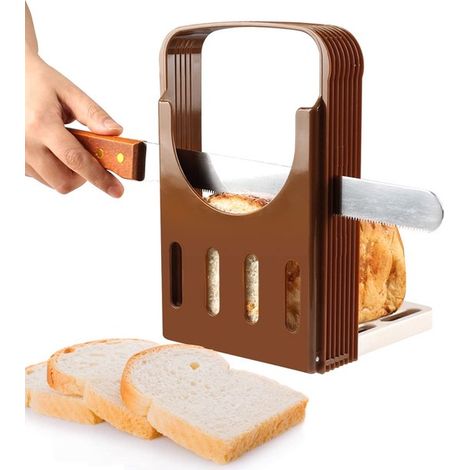 Affettatrice manuale pieghevole per il pane. Affettatrice regolabile a 5 livelli per pane fatto in casa, panini, prosciutto e formaggio. (1/5)