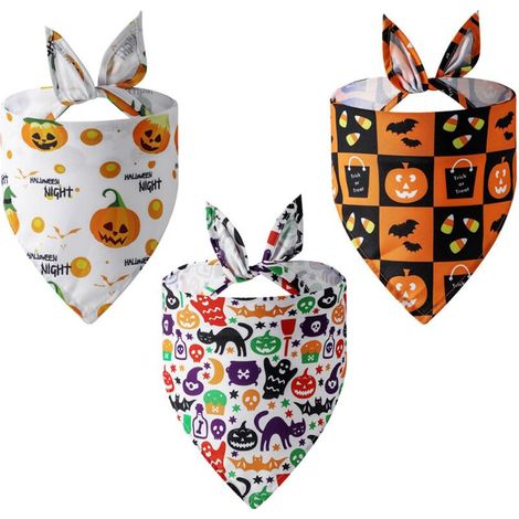 GDHZS- Écharpe triangulaire amusante pour chien en coton à carreaux d'Halloween - Cadeau fluorescent d'Halloween pour chiens et chats... (1/4)