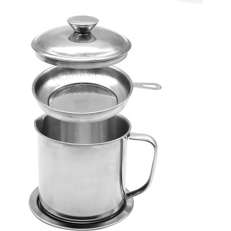Récipient à graisse, bidon d'huile de cuisine avec passoire et plateau antidérapant pour le stockage de l'huile de friture et des graisses de cuisson. (1/5)