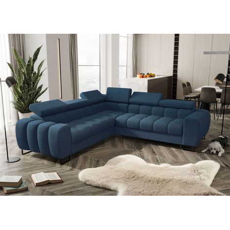 Ecksofa Schlafsofa BASTIEN in Stoff Aragon Dunkelblau Seite Universal