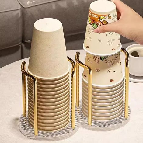 Support Pour Gobelets - Acrylique Et Métal - Design Ouvert Et Transparent - Pour Cuisine Maison Café Bar - Double Étage Ou Simple - 1 Pièce (1/5)