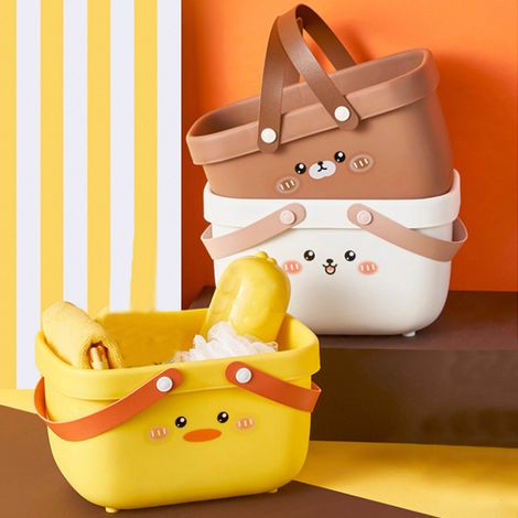 Panier de rangement pour le bain, idéal pour les étudiants et les dortoirs, panier de bain portable pour femmes, petite boîte de douche, sac de bain, petit ours brun. (1/5)