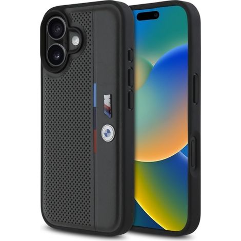 Hülle für iPhone 16 BMW M Perforiert Tricolor Anthrazit (1/5)