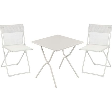 Set 1 quadratischer klappbarer Gartentisch, 2 ultrakompakte Klappstühle - Balcony - Acier - Beige Seigle - Lafuma Mobilier