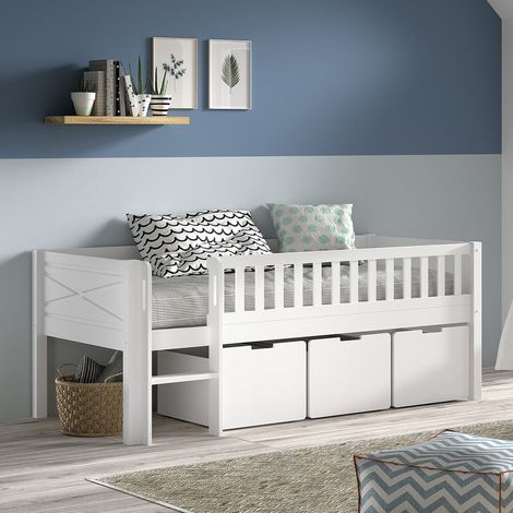 Cama de media altura 90x200 con somier y 3 cajones Vipack Scott Blanco (1/4)