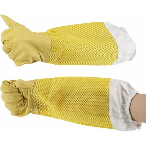 1 paire de gants d'apiculture - Gants d'apiculture en cuir - Gants aérés à manches longues avec poignets élastiques (1/5)