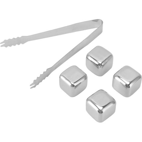 4-teiliges, wiederverwendbares Eiswürfelset aus Edelstahl, polierte Kühlsteine für Getränke, für Küche, Restaurant, Büro, mit Zange (1/5)