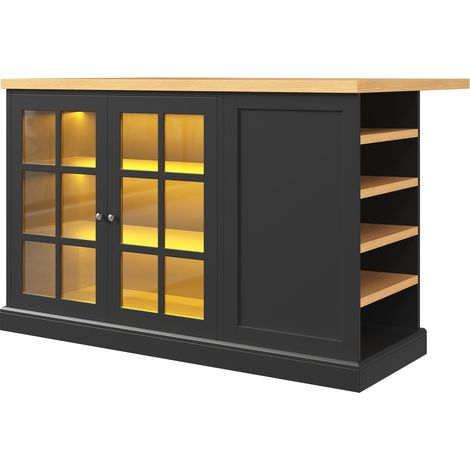 Table de bar pliante multifonction avec îlot de cuisine, éclairage LED intelligent multicolore, casier à vin incliné et tiroir de rangement, gain de place pour petits appartements, alimentation USB (1/5)