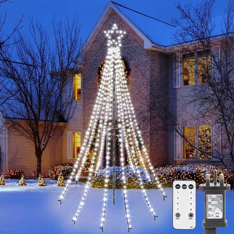 Guirlande lumineuse blanche pour sapin de Noël avec anneau et étoile au sommet, 2023 - Alimentation pour guirlandes lumineuses de Noël, décoration de jardin et pelouse pour Noël. (1/5)