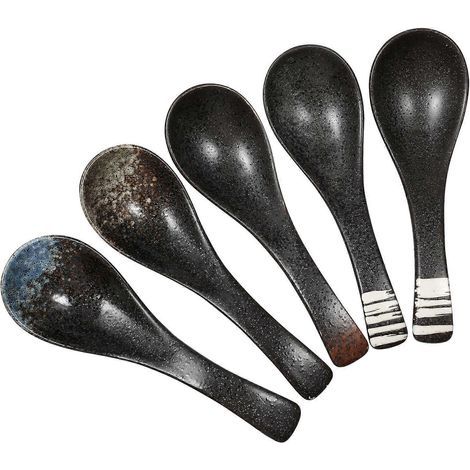 Set mit 5 japanischen Keramik-Suppenlöffeln, Reislöffeln, Küchenutensilien für Zuhause – 14,00 x 4,50 x 2,00 cm – verschiedene Farben (1/4)