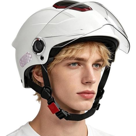 Seguridad en cascos de motocicleta - Protección para motocicletas - Conducción urbana - Sistema de doble lente - 67132 g - Blanco (1/5)