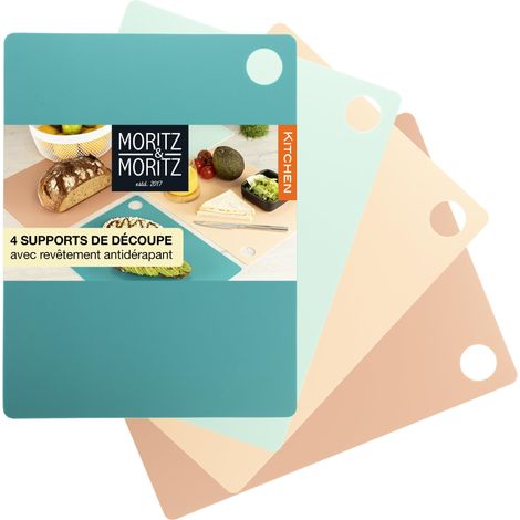 Planche à Découper flexible - 38 x 29 cm - Set de 4 - Surface antidérapante pour couper en toute sécurité Ouverture de poignée - Planche a Decouper plastique - Cutting board - Coloré (1/5)