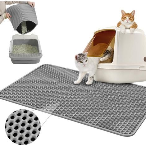 Tapis Litière Chat 60 X 45 Cm - Tapis Chat Imperméable-Double Couche Tapis de Litière pour Chat - Tapis Litière pour Bac à Litière Chat et Toilette Chat- Tapis Litière Pour Chat - Gris (1/4)