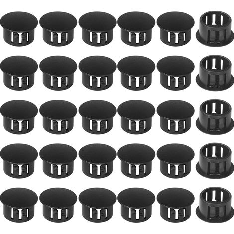 Insert Caps - Lockable Round Fixing Caps - For Furniture Fence Post Tubes - 15 mm, 30 Units - Black