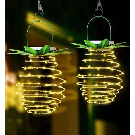 Set mit 2 Solar-Ananas-Lichterketten mit 60 LEDs, hängende Solarlaternen für den Außenbereich mit Griff, wasserdichtem Kupferdraht, Partybeleuchtung für Feste, Hochzeiten und Geburtstage im Freien (1/5)