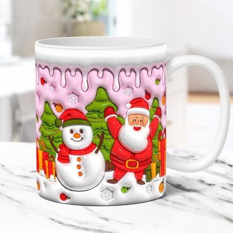 Tasse De Noël - Tasse En Céramique 3D Motif Bonhomme De Neige Et Père Noël - 350 Ml - Usage Intérieur - 1 Pièce (1/5)