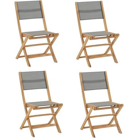 4er-Set klappbare Gartenstühle aus FSC-Akazienholz - EDEN - Textilene-Sitzfläche - Grau - 58 x 58 x H90 cm