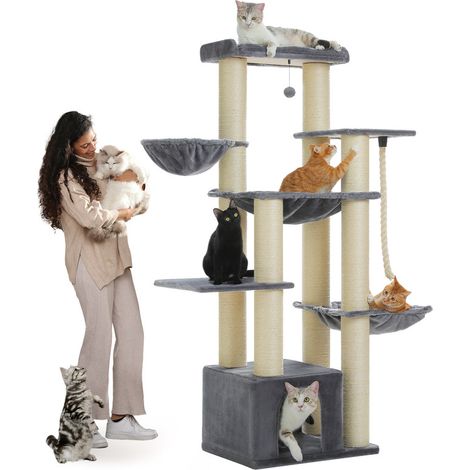 Pawz Road – Arbre à chat 170 cm avec poteaux en sisal 11 cm – Condo spacieux, hamacs confortables, perchoir – Pour plusieurs chats
