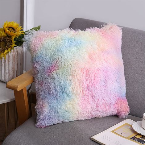 4er Set kissenbezüge Künstlich Pelz Fellkissen Dekorative Deko Kissen Kuschelkissen Flauschig Sofakissen Weich Plüschkissen für Sofa 40x40 cm - Bunt (1/5)