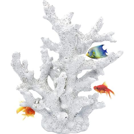 Artificial Coral Ornament Resin Coral Decor for Fish Tank Underwater Sea Plants Decorations Aquarium Landscape (White) (1/5)