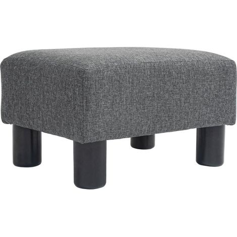 Pouf ottoman aspect lin, repose-pieds moderne, tabouret rembourré pour chambre ou salon, gris foncé (1/5)