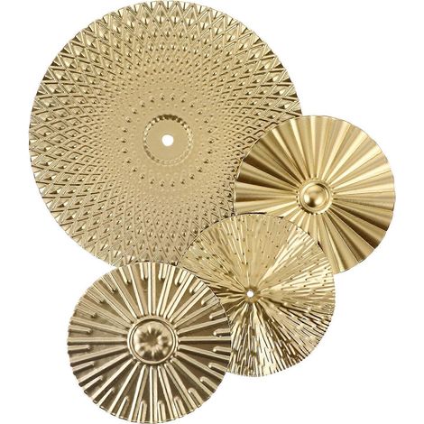 4-teiliges Wanddeko-Set aus Metall, moderne, unregelmäßige Metallscheiben, Wanddekoration für Zuhause und Büro-24.5x24.5m-Golden (1/4)
