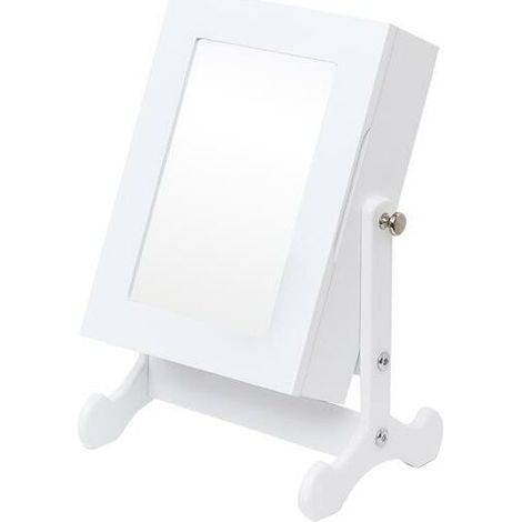 Giantex Petit Miroir Armoire à Bijoux Organisateur Armoire Boîte de Rangement Comptoir avec Support (Blanc) (1/5)