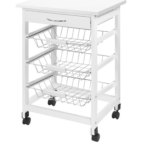 Carrello Da Cucina In Legno Carrellino Portavivande Con Ruote Moderno 3 Cesti Estraibili Più Cassetto Colore Bianco Salvaspazio Credenza Mobile (1/5)