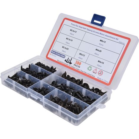 Packung mit 300 selbstschneidenden Schrauben mit gewölbtem Kopf, Kohlenstoffstahl, Kreuzschlitz, Sortiment M3 M3,5 M4 M5 (1/5)